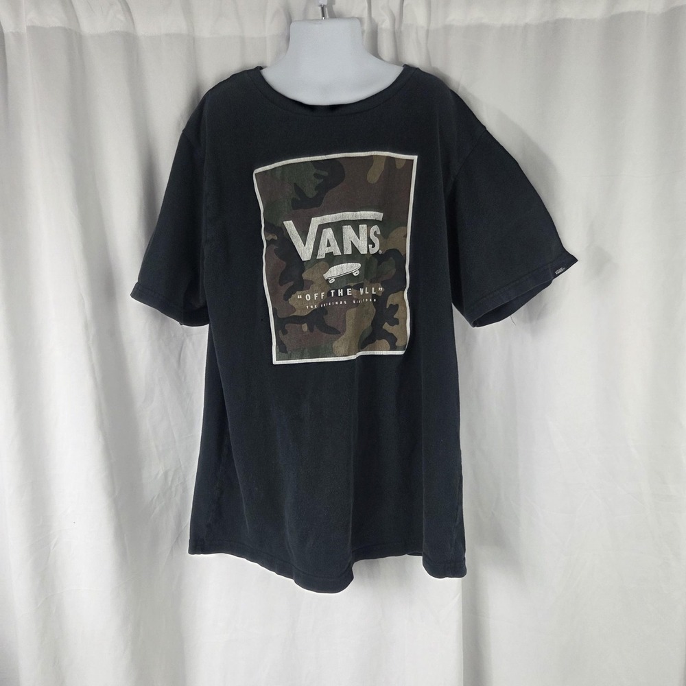 Vans Shirt Boys L 12-14 Black Camo Box Logo Off The Wall Graphic Skate Tee Top